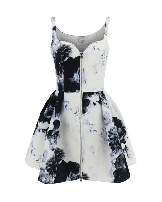 Alexander McQueen White Printed Flared Short Dress