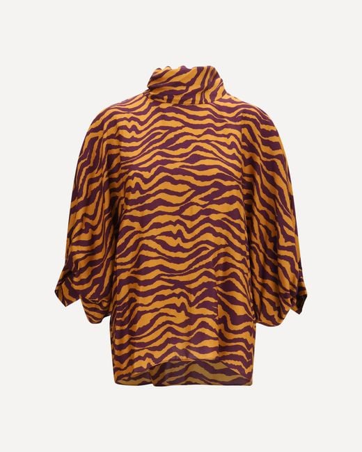 Kristina Ti Brown Viscose And Silk Blouse With High Collar