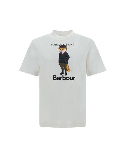 Barbour x Maison Kitsuné White Barbour X Maison Kitsuné Fox T-shirt for men