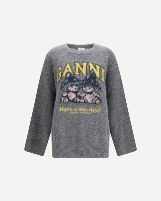 Ganni Gray Mushroom Teddy Alpaca-Blend Sweater