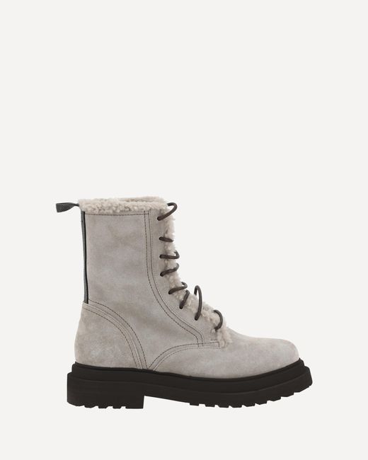 Brunello Cucinelli Gray Laced Ankle Boots