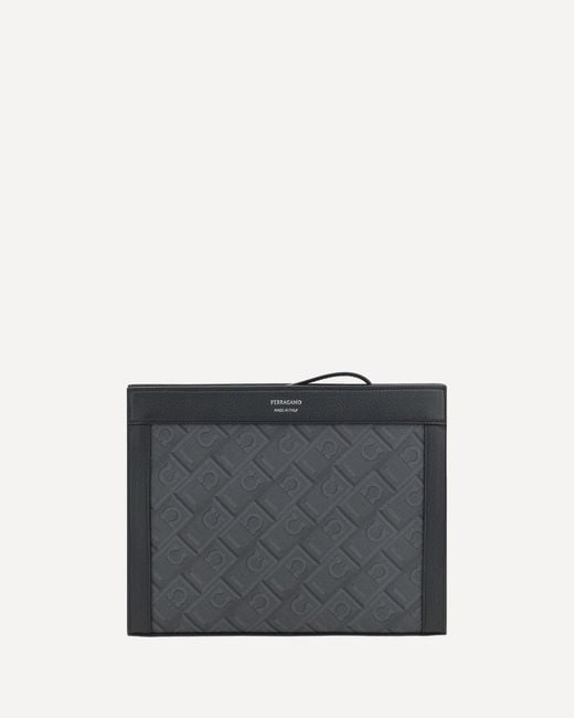 Ferragamo Gray Gancini Pattern Pouch for men