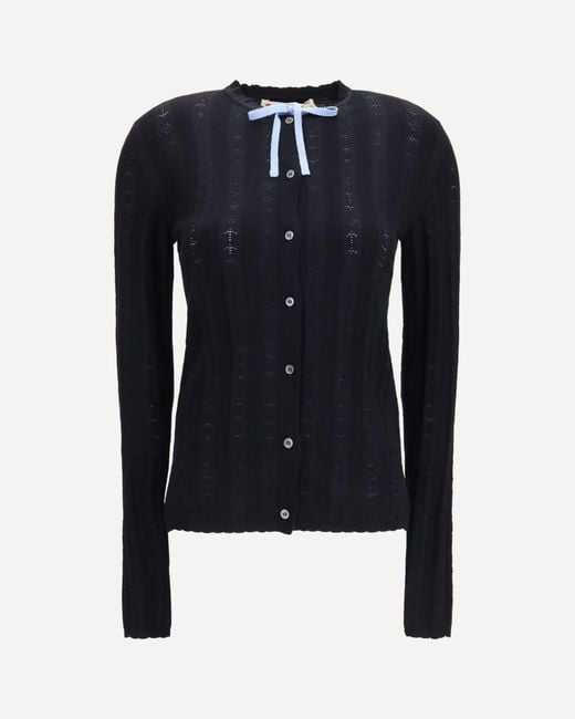 Marni Blue Wool And Silk Cardigan With Bow