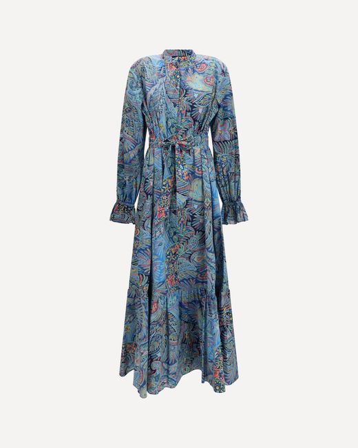 Etro Blue Paisley Print Cotton-Blend Shirt Dress