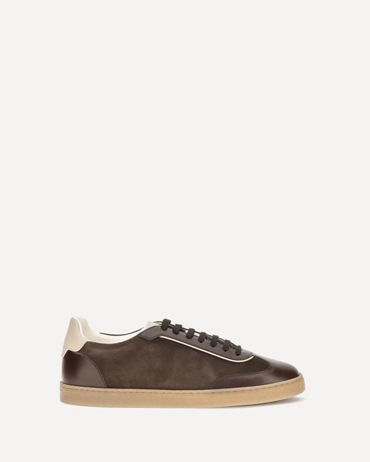 Brunello Cucinelli Brown Leather Sneakers With Suede Details for men