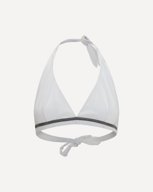 Brunello Cucinelli White Tech Jersey Bikini Top With Monili