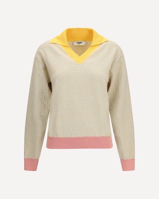 Fendi Natural Cotton And Silk Sweater With Ff Logo
