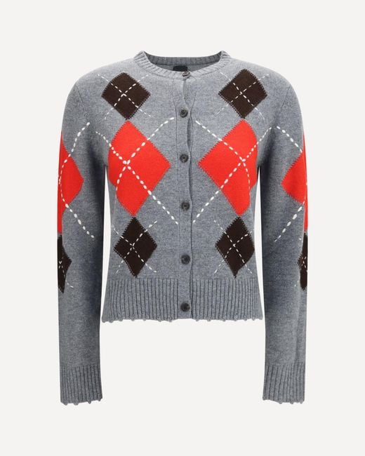 Pinko White Cardiff Diamond Wool And Cashmere Crewneck Cardigan