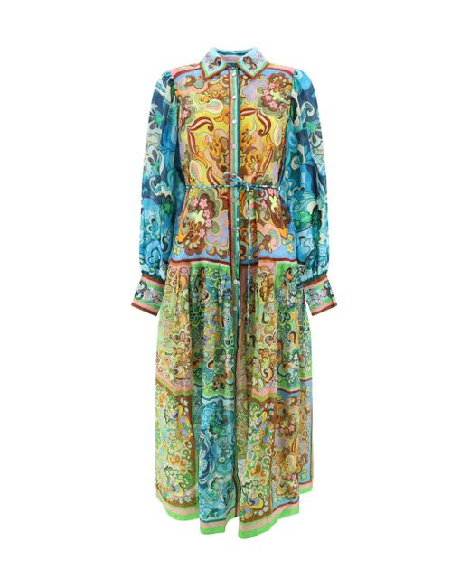 ALÉMAIS Multicolor Dreamer Abstract-pattern Ramie Midi Dress