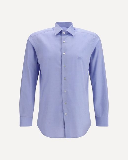 Etro Blue Roma Cotton Shirt With Pegaso Logo for men