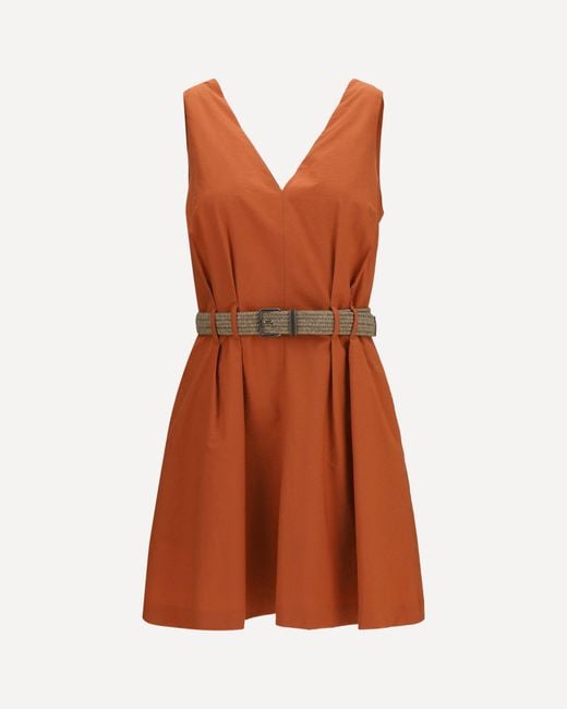 Brunello Cucinelli Orange Pleated Dress With Rope Belt