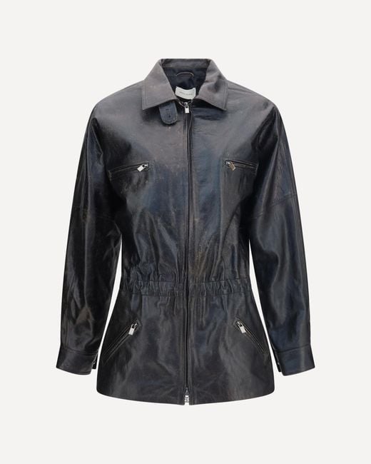 Magda Butrym Black Vintage Leather Jacket With Drawstring