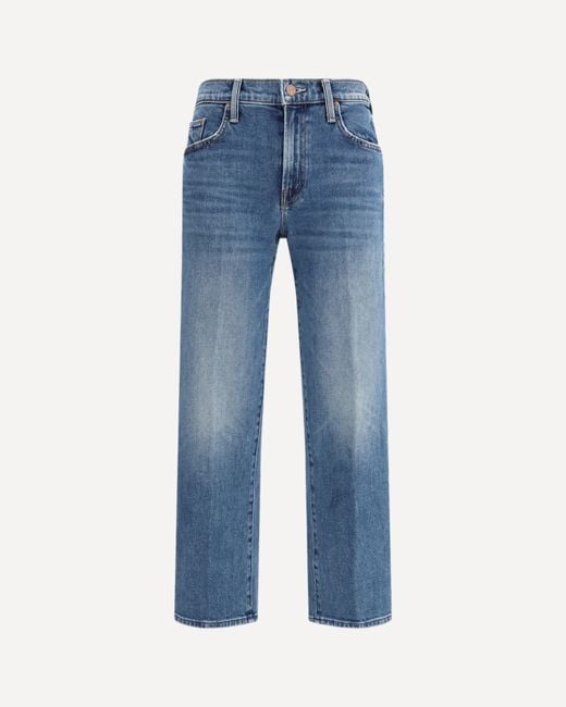 Mother Blue Mid Rise Rambler Zip Ankle Fray Jeans