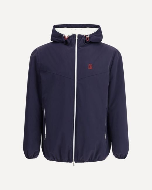 Brunello Cucinelli Blue Waterproof Hooded Jacket for men