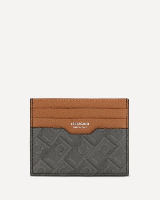 Ferragamo Gray Monogram Leather Cardholder for men