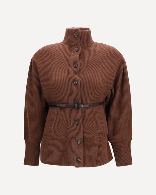 Brunello Cucinelli Brown High Neck Cardigan With Belt