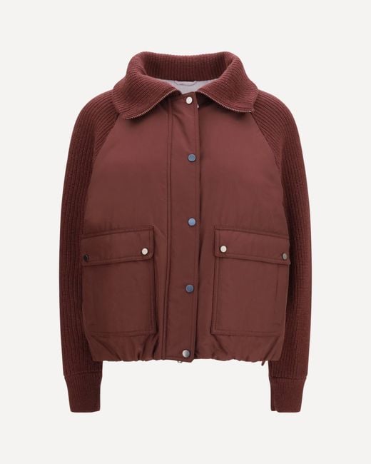 Brunello Cucinelli Brown Down Jacket With Wool Sleeves
