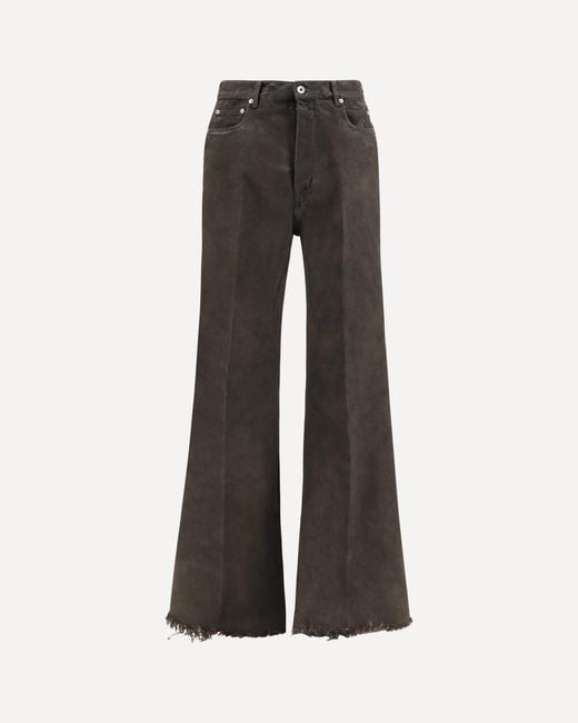Rick Owens Gray Flared Frayed Hem Cotton Jeans for men