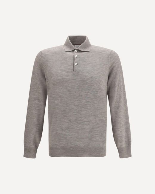 Brunello Cucinelli Gray Virgin Wool Polo Sweater for men