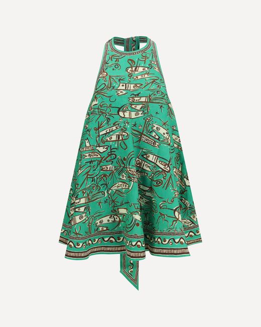 ALÉMAIS Green Fish Sticks Mini Linen Dress