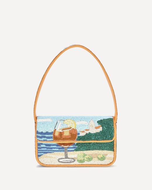 Staud Blue Tommy Beaded Shoulder Bag