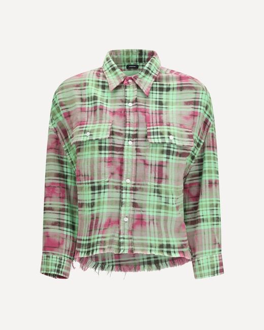 R13 Green Plaid Shirt With Frayed Hem