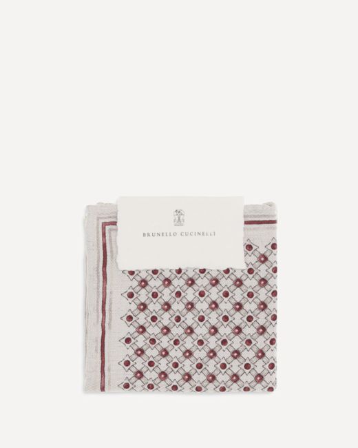 Brunello Cucinelli White Silk Pochette With Geometric Pattern for men