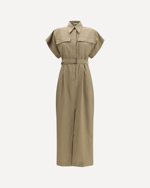 Brunello Cucinelli Natural Pocket Belted Midi Dress