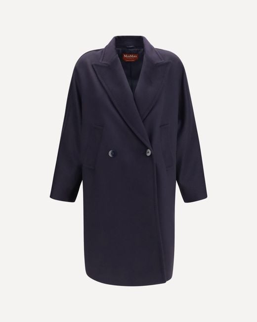 Max Mara Blue Double Breasted Wool Drap Coat