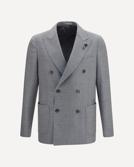 Lardini Gray Double-Breasted Wool-Blend Jacket for men