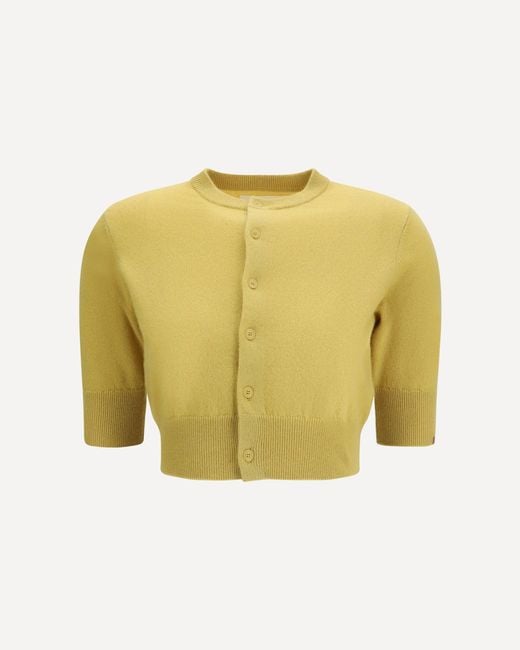 Extreme Cashmere Yellow N°474 Super Little Cropped Crewneck Cardigan