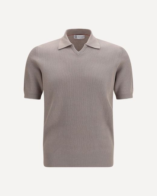 Brunello Cucinelli Gray Cotton Ribbed Polo for men