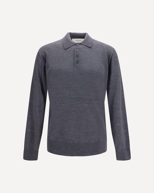 Golden Goose Deluxe Brand Blue Virgin Wool Polo Shirt for men