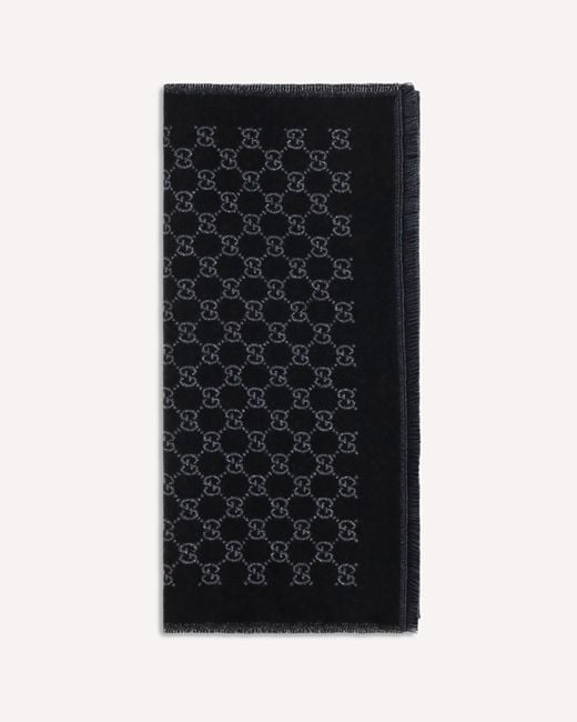 Gucci Black Miss Stenny Gg Monogram Wool Scarf