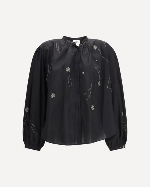 Forte_forte Black Forte_Forte Fleurs D'Orient Embroidered Voile Bohemian Shirt