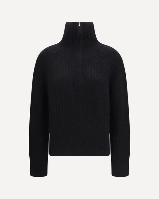 Allude Black Ribbed Troyer Sweater With Zip