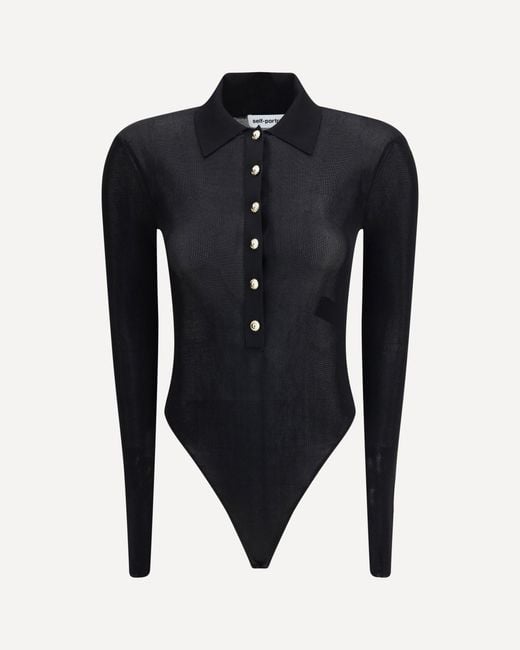 Self-Portrait Blue Knit Bodysuit