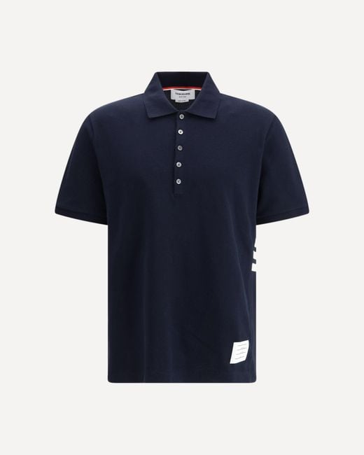 Thom Browne Blue Polo Whit Iconic Bands for men