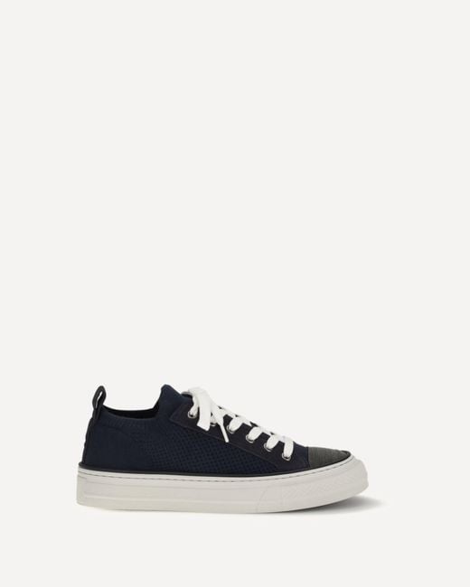 Brunello Cucinelli White Cotton Knit And Suede Sneakers