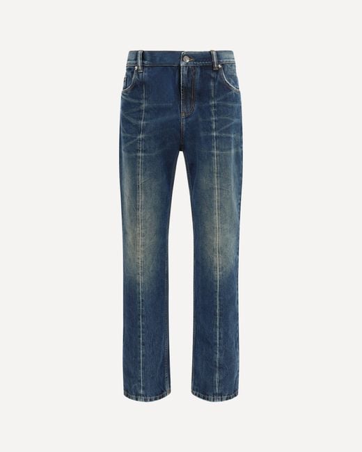 Versace Blue Distressed Straight-Leg Jeans for men