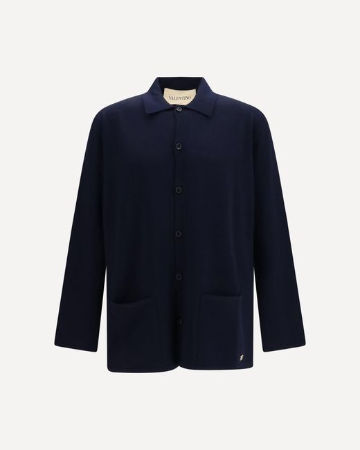 Valentino Blue Wool Cardigan With Vlogo for men
