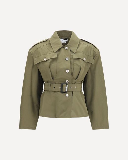McQueen Green Cropped Belted High-Neck Jacket