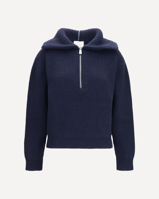 Malo Blue Cashmere High-Neck Zip Sweater