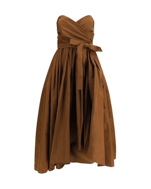 Pinko Brown Special-occasion Taffeta Dress With Sweetheart Neckline