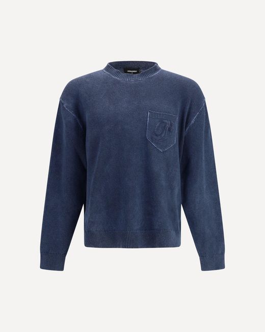DSquared² Blue Crew Neck Sweater for men