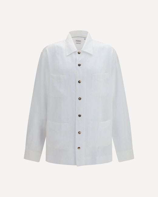 Brunello Cucinelli White Linen Shirt for men