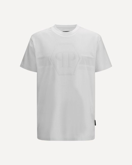 Philipp Plein Men's Purple Round Neck T-Shirt Jacquard Hexagon Line