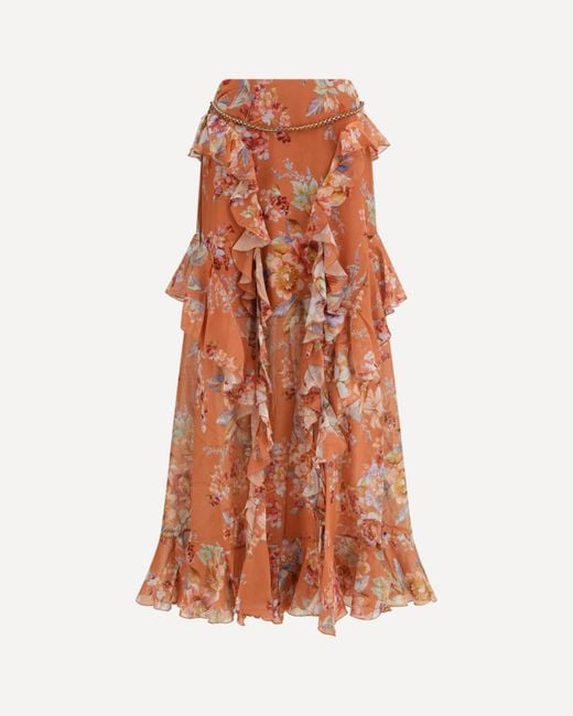 Zimmermann Orange Long Ruffle Skirt