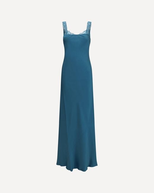 Forte_forte Blue Forte_Forte Satin Maxi Dress With Lace Trims