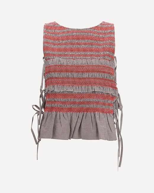 Ganni Pink Elastic Printed Top With Ruching And Side Ties